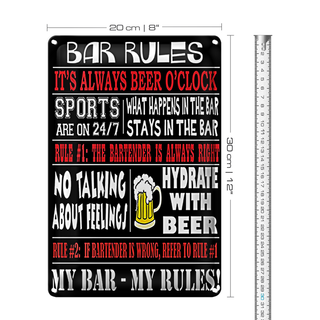 Blechschild Spruch 20x30cm Bar rules Bier my bar my rules