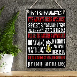 Blechschild Spruch 20x30cm Bar rules Bier my bar my rules