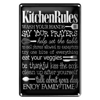 Blechschild Spruch 20x30cm Kitchen Rules wash your hands