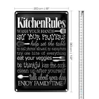 Blechschild Spruch 20x30cm Kitchen Rules wash your hands