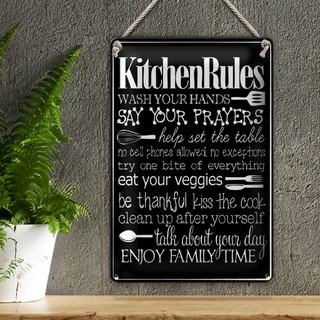 Blechschild Spruch 20x30cm Kitchen Rules wash your hands