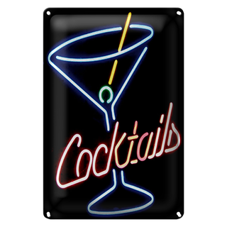 Blechschild 20x30cm Cocktails Neon Strohhalm