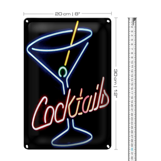 Blechschild 20x30cm Cocktails Neon Strohhalm