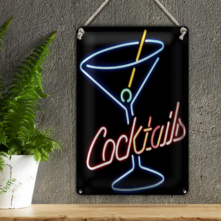 Blechschild 20x30cm Cocktails Neon Strohhalm