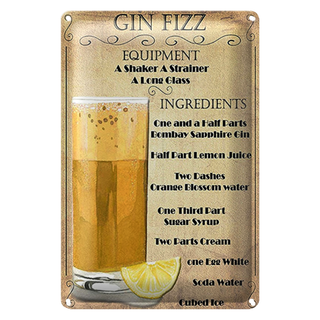 Blechschild 20x30cm Gin Fizz Equipment beige Dekoration