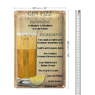 Blechschild 20x30cm Gin Fizz Equipment beige Dekoration