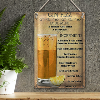 Blechschild 20x30cm Gin Fizz Equipment beige Dekoration