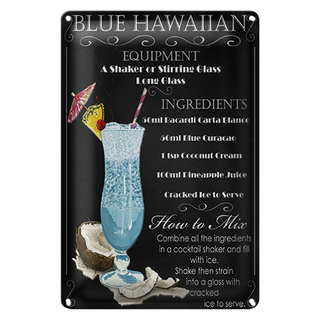 Blechschild 20x30cm blue hawaiian ingredients