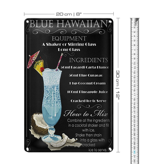 Blechschild 20x30cm blue hawaiian ingredients