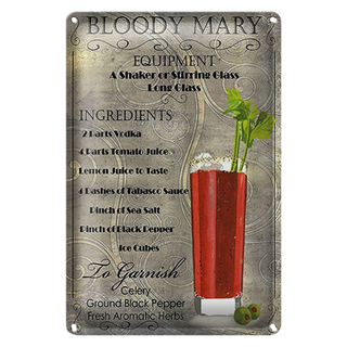 Blechschild 20x30cm bloody mary Cocktail ingredient