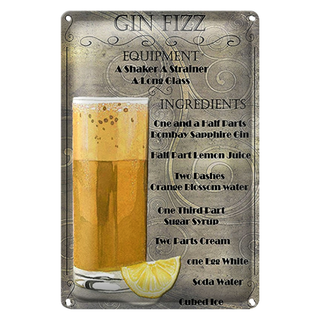 Blechschild 20x30cm Gin Fizz Equipment ingredients