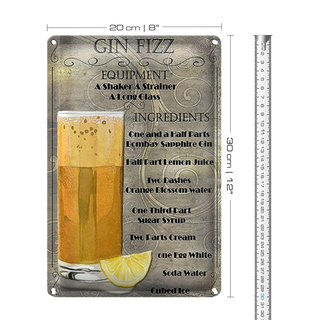 Blechschild 20x30cm Gin Fizz Equipment ingredients