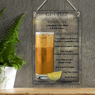 Blechschild 20x30cm Gin Fizz Equipment ingredients