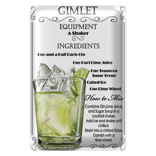 Blechschild 20x30cm Gimlet Equipment ingredients