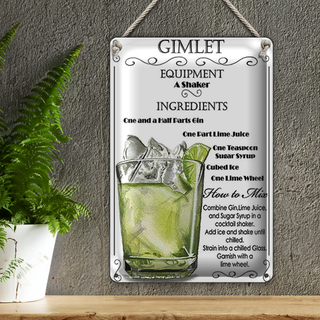 Blechschild 20x30cm Gimlet Equipment ingredients