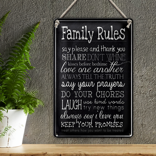 Blechschild Spruch 20x30cm Family Rules say please