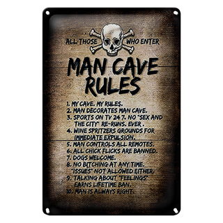 Blechschild Spruch 20x30cm man cave rules Totenkopf