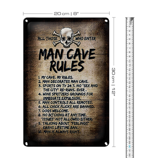 Blechschild Spruch 20x30cm man cave rules Totenkopf