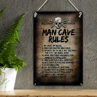 Blechschild Spruch 20x30cm man cave rules Totenkopf