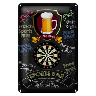 Blechschild Spruch 20x30cm sports bar Darts relax and enjoy
