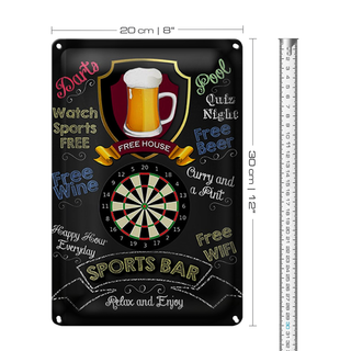 Blechschild Spruch 20x30cm sports bar Darts relax and enjoy