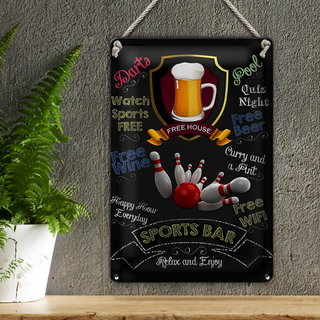 Blechschild Spruch 20x30cm sports bar Beer bowling Dekoration