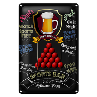 Blechschild Spruch 20x30cm sports bar Free WIFI free Beer