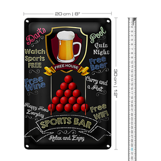 Blechschild Spruch 20x30cm sports bar Free WIFI free Beer
