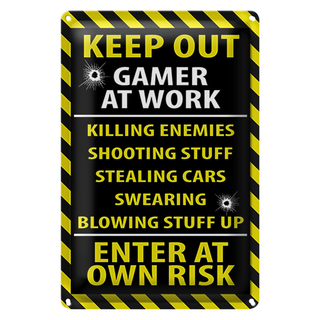Blechschild Spruch 20x30cm keep out gamer at work own risk