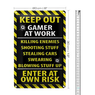 Blechschild Spruch 20x30cm keep out gamer at work own risk