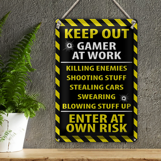 Blechschild Spruch 20x30cm keep out gamer at work own risk