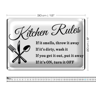 Blechschild Spruch 30x20cm Kitchen Rules Küche Regeln