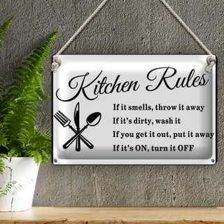 Blechschild Spruch 30x20cm Kitchen Rules Küche Regeln