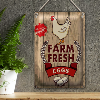 Blechschild Spruch 20x30cm Huhn farm fresh eggs premium