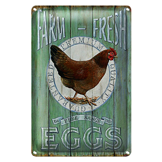 Blechschild Spruch 20x30cm Huhn Farm fresh Eggs free range