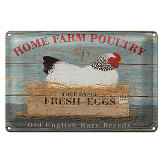 Blechschild Spruch 30x20cm Home farm poultry fresh eggs