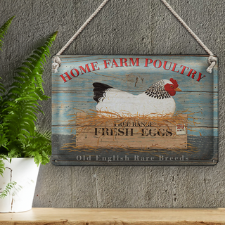 Blechschild Spruch 30x20cm Home farm poultry fresh eggs