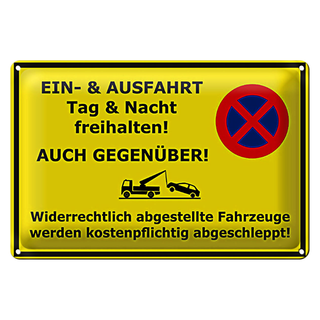Blechschild Parken 30x20cm Ein- Ausfahrt Tag Nacht frei