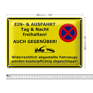 Blechschild Parken 30x20cm Ein- Ausfahrt Tag Nacht frei