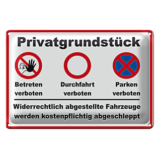 Blechschild Parken 30x20cm Privatgrundstück betreten Verbot