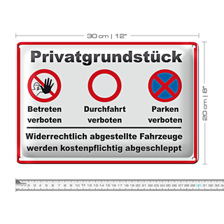 Blechschild Parken 30x20cm Privatgrundstück betreten Verbot
