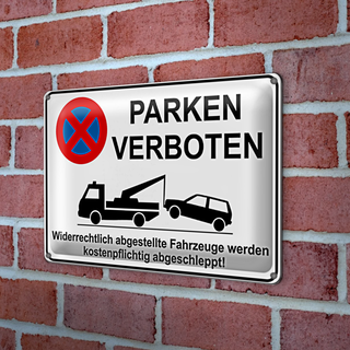 Blechschild Parken 30x20cm Parken verboten widerrechtlich