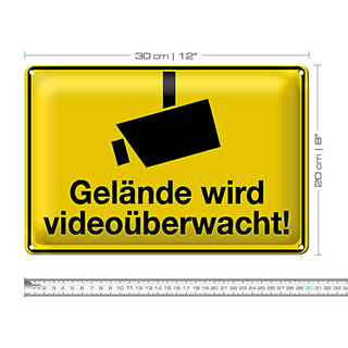 Blechschild Spruch 30x20cm Gelände wird videoüberwacht