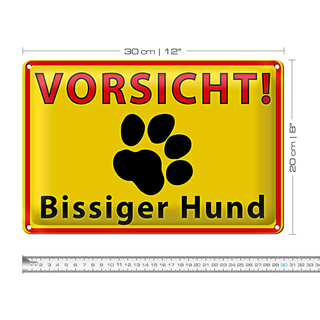Blechschild Tiere 30x20cm Vorsicht bissiger Hund