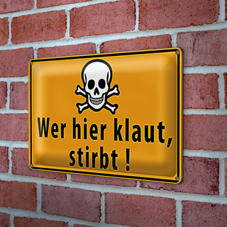 Blechschild Spruch 30x20cm wer hier klaut stirbt Totenkopf