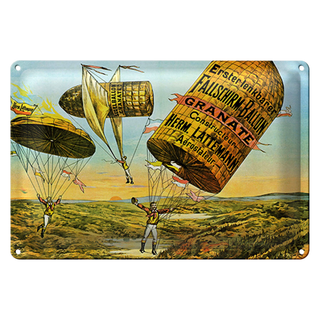 Blechschild Retro 30x20cm Fallschirm erste lenkbarer Ballon