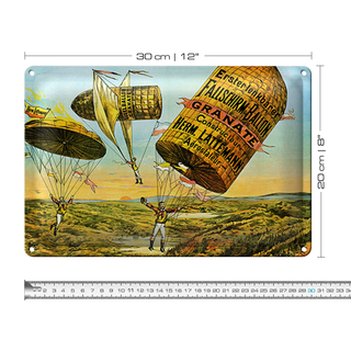Blechschild Retro 30x20cm Fallschirm erste lenkbarer Ballon