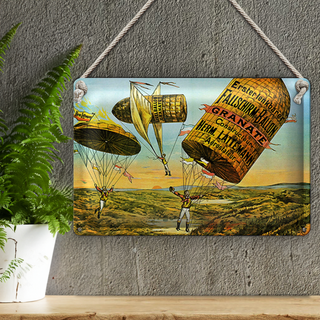Blechschild Retro 30x20cm Fallschirm erste lenkbarer Ballon