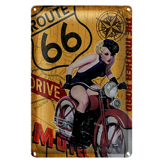 Blechschild Pin Up 20x30cm Route 66 the mother road Motel