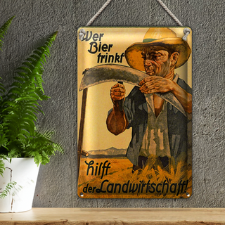 Blechschild Spruch 20x30cm wer Bier trinkt Landwitschaft